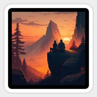 Mountain Hiking Sunset, Adventure Travel Couples Sticker